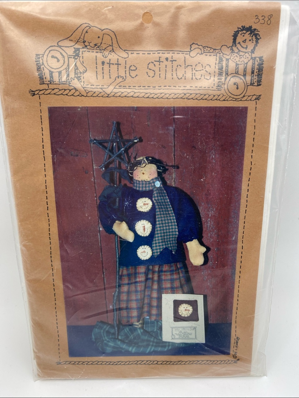 Stitches Navy and Plaid Primitive Snowman Pattern Kit